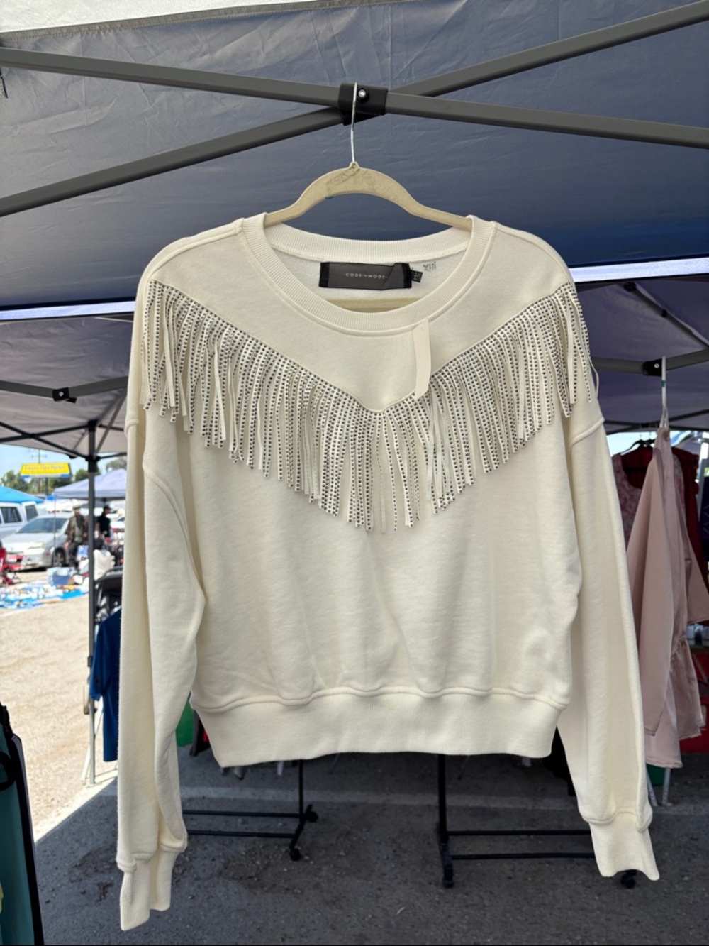 Fringe Detail Crewneck Sweatshirt - Cream